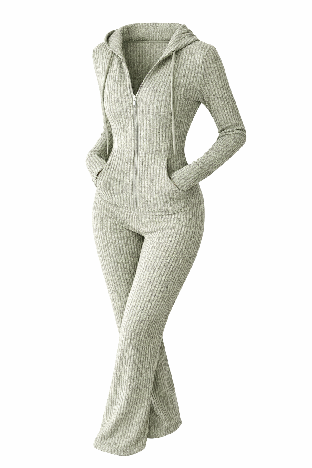 Ribbed Knit Hooded Lounge Jumpsuit