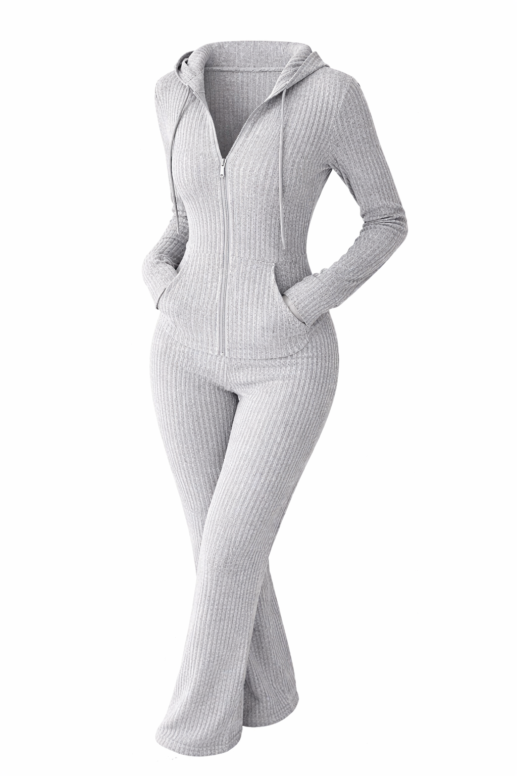Ribbed Knit Hooded Lounge Jumpsuit