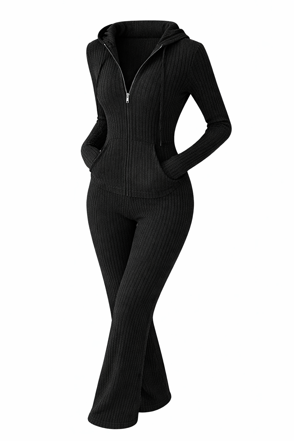 Ribbed Knit Hooded Lounge Jumpsuit